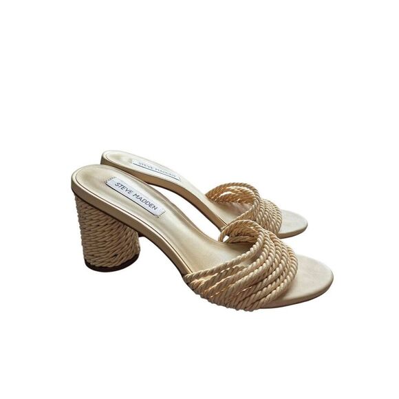 Steve Madden Shoes - Steve Madden Jolina Block Heel Cream Slip On Open‎ Toe Sandals Size 8